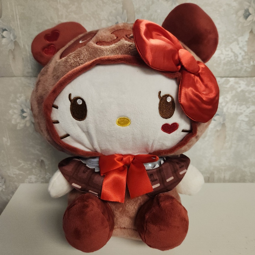 Sanrio Hello Kitty Plush 11" Brown Panda Chocolate Costume Red Bow Kawaii Plushi